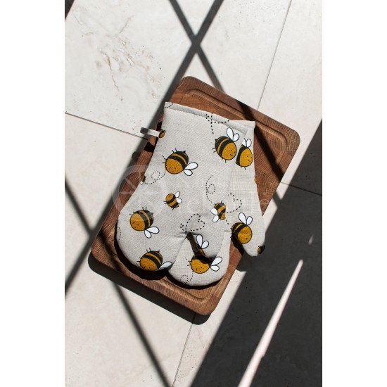 Colourful half-linen oven mitt "Bees"